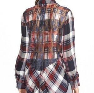 NWT Sam Edelman Riley Lace Back Plaid Shirt